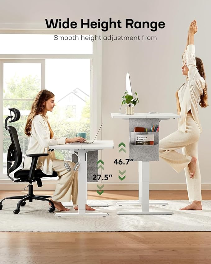 HUANUO Electric Standing Desk, 40 x 24 Inch Height Adjustable Computer Desk with Storage Bag, 4 Height Memory Settings, Sit Stand Up Desk for Home Office, White
