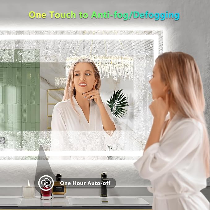65x36 Inch RGB LED Bathroom Mirror Front Light and RGB Backlit Lighted Vanity Mirror for Bathroom Wall Mounted Dimmable Anti Fog Memory Shatter-Proof IP54 Waterproof Horizontal/Vertical