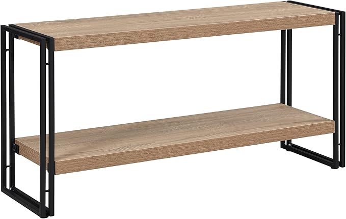 Small Industrial Bookshelf 2 Shelf Bookcases and Book Shelves for Living Room/Bedroom Wood Metal Rustic Oak