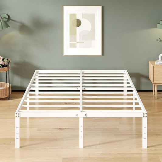 16 Inch White King Bed Frame Heavy Duty Metal Platform King Size Bed Frames with High Storage, Eassy Assembly 3,500 lbs Heavy Duty Bedframes