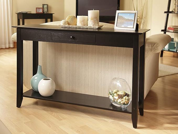 Convenience Concepts American Heritage 1 Drawer Console Table with Shelf, Black