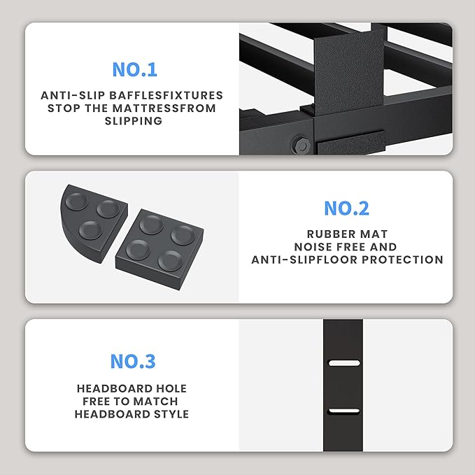 16 Inch King Size Bed Frame, 3500Lbs Heavy Duty Metal Platform with Round Corner Legs Mattress Slide Stopper, Steel Slat Support No Box Spring Needed, Noise Free, Non-Slip, Easy Assembly