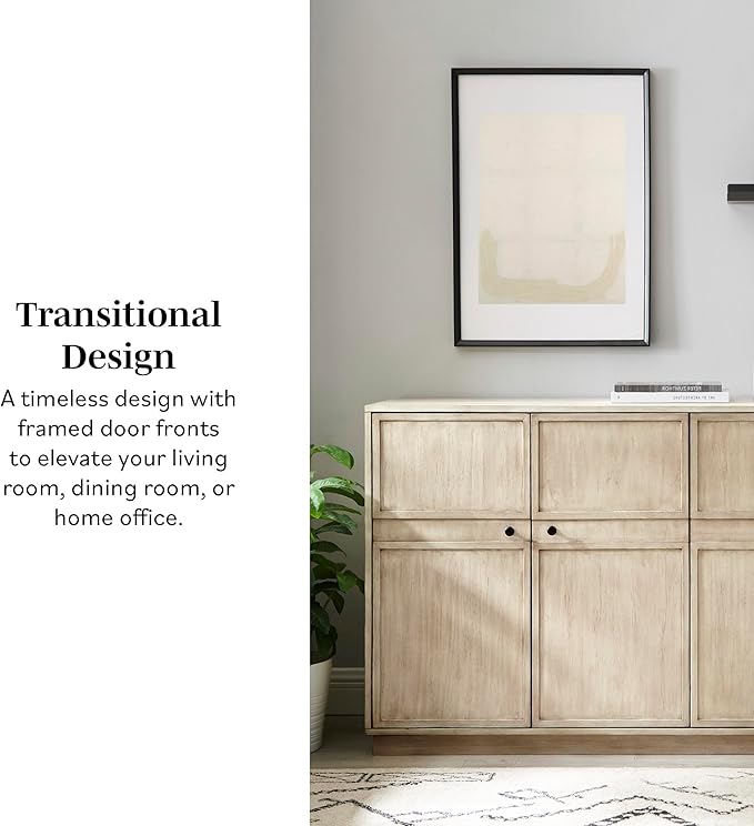 Walker Edison Alden Versatile 4 Door Framed-Storage-Sideboard, 62 Inch, Birch