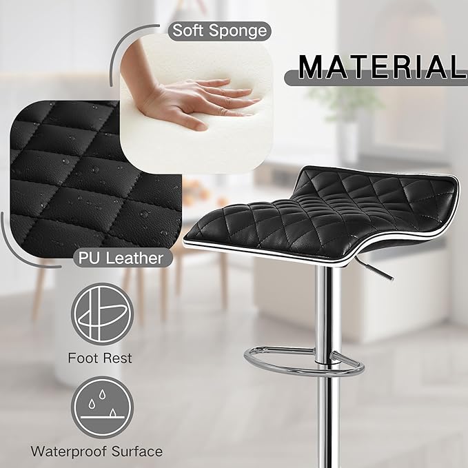 VECELO Adjustable Bar Stools Set of 2, Bar Height Stools for Kitchen Counter