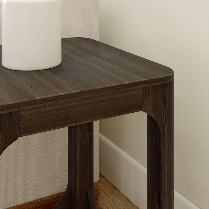Plank+Beam Modern Rounded Square Side Table with Shelf, Solid Wood End Table for Living Room, 20in, Walnut