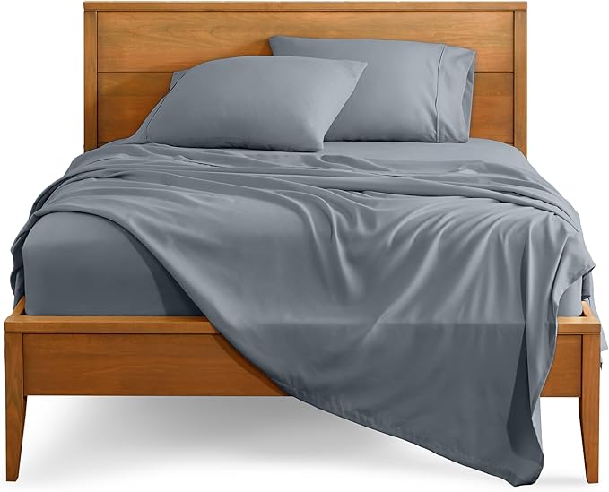 Bare Home Split Head Flex King Sheet Set - 1800 Ultra-Soft Microfiber Bed Sheets - Double Brushed - Deep Pockets - Easy Fit - 4 Piece Set - FlexTop Bedding Sheets (Split Head Flex King, Steel Blue)