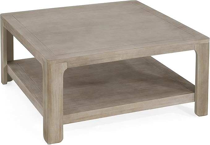 Christopher Knight Home Doran Small Coffee Table with Storage, Modern MDF Square Side Table, Multifunctional Accent Table with Spacious 2-tier Design, Semi-open Design Indoor Furniture, Light Grey Ash