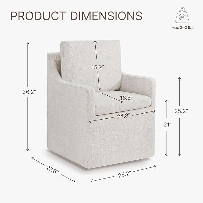 Upholstered Dining Chairs with Casters Easy Assembly Side Deskchair with Rollers for Diningroom, Living Room, Linen, 1 Box