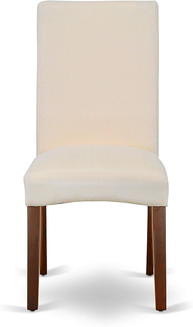 East West Furniture DLDR3-MAH-01 3 Piece Kitchen Table & Chairs Set Contains a Round Dining Room Table with Dropleaf and 2 Cream Linen Fabric Parson Dining Chairs, 42x42 Inch, Mahogany