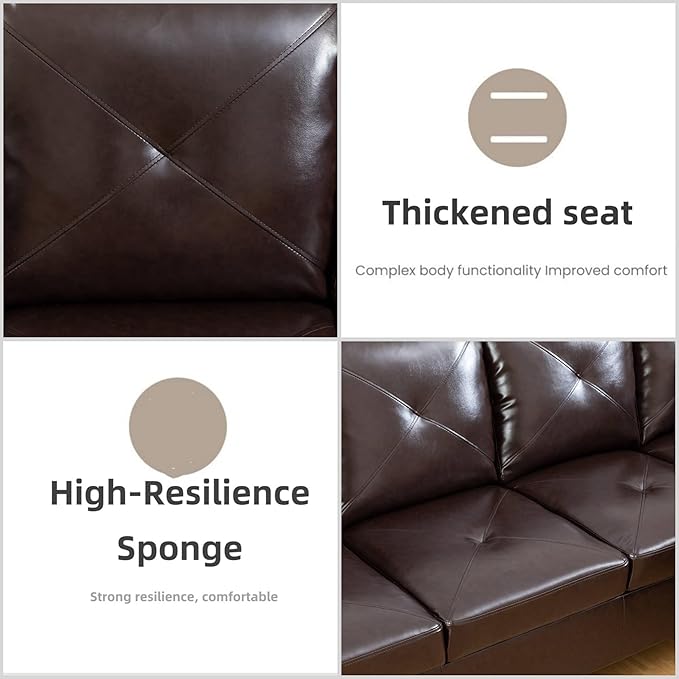 Leather Sectional Couch, Modern L Shaped Couches for Living Room, Comfy 4 Seat Modular Sectional Sofa with Ottoman Storage for Bedroom Apartment, Brown