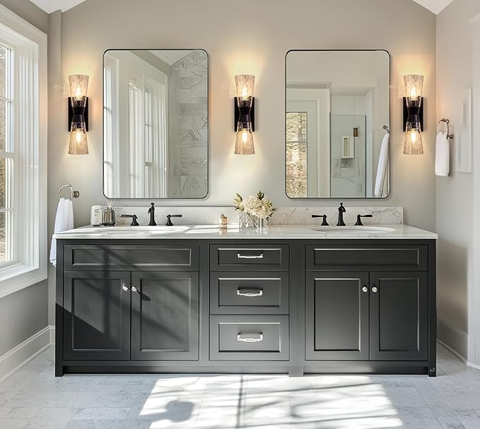 ANDY STAR Wall Mirror for Bathroom, 30"x40" Black Bathroom Mirror, Modern Rounded Rectangle Metal Frame Mirror for Vanity, Matte Stainless Steel