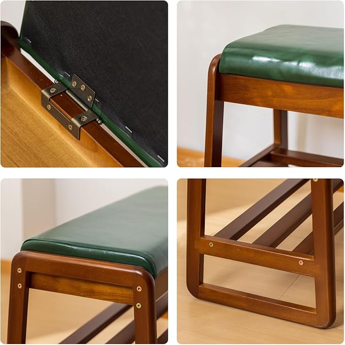 Shoe Rack Bench, Solid Wood Entryway Bench with Flip-Open Storage Box for Entry, Hallway (Green-21.65")