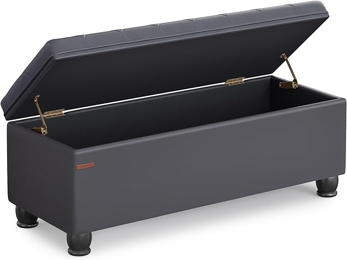 SONGMICS Storage Ottoman, Storage Bench, Tufted Entryway Bedroom Bench, 17.7 x 46.5 x 17.7 Inches, Hinges Easy Lid Operation, Wooden Legs, Synthetic Leather, Loads 330 lb, Dark Gray ULOM071G01