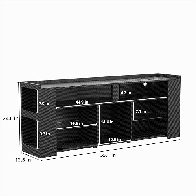 IRONCK Entertainment Center with Storage, 55 Inch Tall TV Stand W/Power Outlet, LED Gaming TV Cabinet for PS4, Black TV Stand with Carbon Fiber