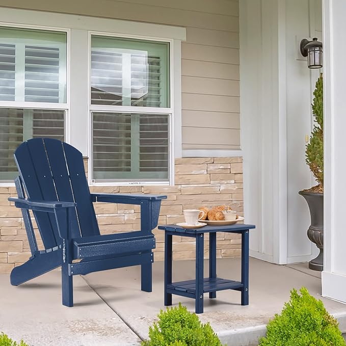 Adirondack Outdoor Side Table, 2-Tier Sturdy Patio End Table Weather Resistant, 16.5" Solid Side Table for Patio, Pool, Porch(Navy Blue)