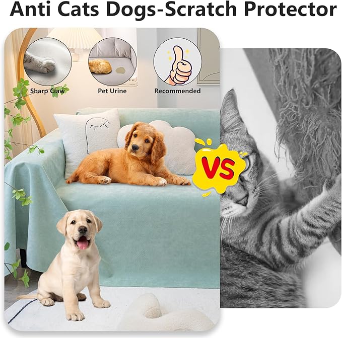 STACYPIK Light Green Waterproof Couch Cover for Dogs, Non-Slip Sofa Cover for 2 Cushion Sofa, Anti-Scratch Resistant Couch Covers, Washable Furniture Protector, Loveseat Cover for Living Room-71X118IN