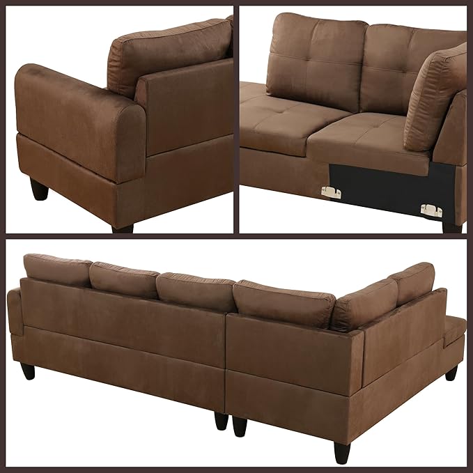 L Shaped Couch Sectional Couches with Chaise, 3 Pieces Modular Convertible Sofa for Living Room Furniture Sets and Small Apartment, Chocolate