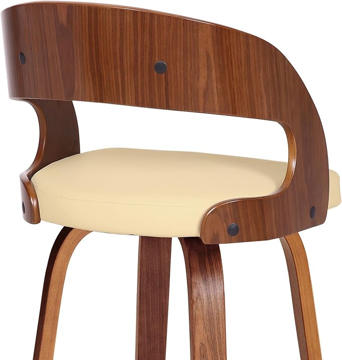 Armen Living Shelly 30" Bar Height Swivel Cream Faux Leather and Walnut Wood Bar Stool - Set of 2
