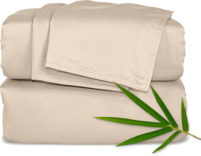 Pure Bamboo Twin Sheets, Genuine 100% Organic Viscose Derived from Bamboo Bed Sheet Set, Luxuriously Soft & Cooling, Double Stitching, Lifetime Quality Promise (Twin, Almond)