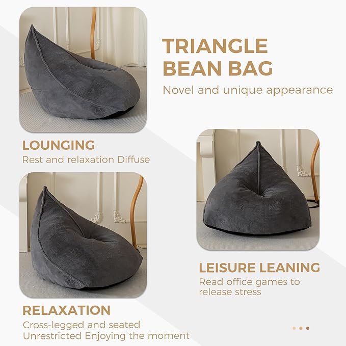 BYBYME Bean Bag Chairs Sherpa Lazy Sofa, Giant Beanbag Chairs for Adults, Teenagers with Stuffed High Density Foam Filling, Comfy Chair for Living Room, Bedroom