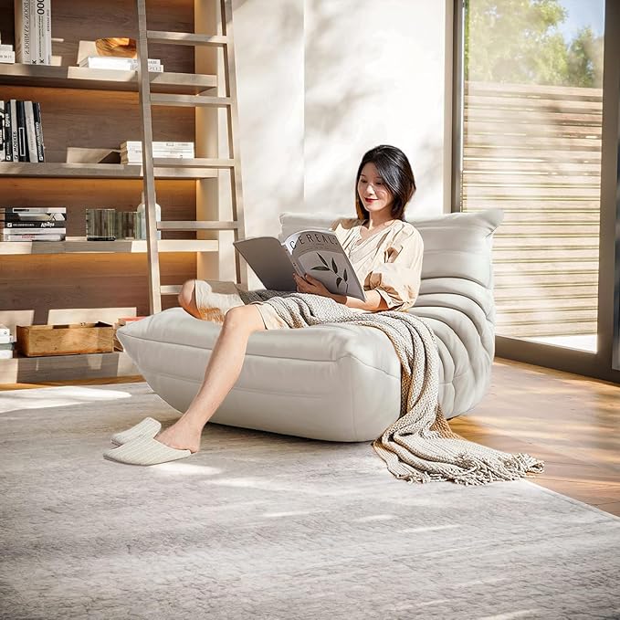 Bean Bag Chair - Memory Foam Bean Bag Chair for Adults, Comfy High-Resilience Single Sofa, Small Space Floor Chair, Chaise Lounge for Living Room, Bedroom (Beige, Wrinkles)