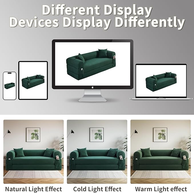 80" Convertible Sofa Bed, Corduroy Deep Seat Folding Pull Out Couch with Pillows, No Assembly Modern Boneless Couch Compression Sofa in Box, Floor Sofa with Storage Pocket for Living Room,Dark Grey