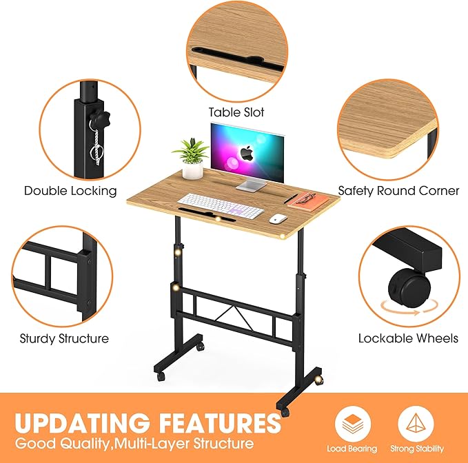 Klvied Small Standing Desk Adjustable Height for Sitting and Standing, Portable Laptop Table for Walking Pad,Oak
