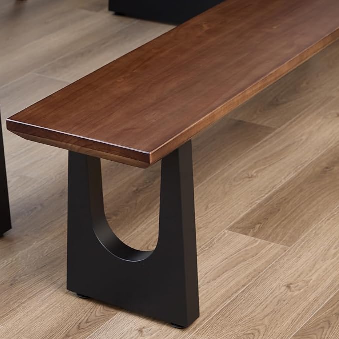 Walnut Color Long Bench Solid Wood Top Metal Legs U-Shaped Design Durable Sturdy Dining Bench Ideal for Office Home Restaurant Patio Multiple (Bench, 62.99in)