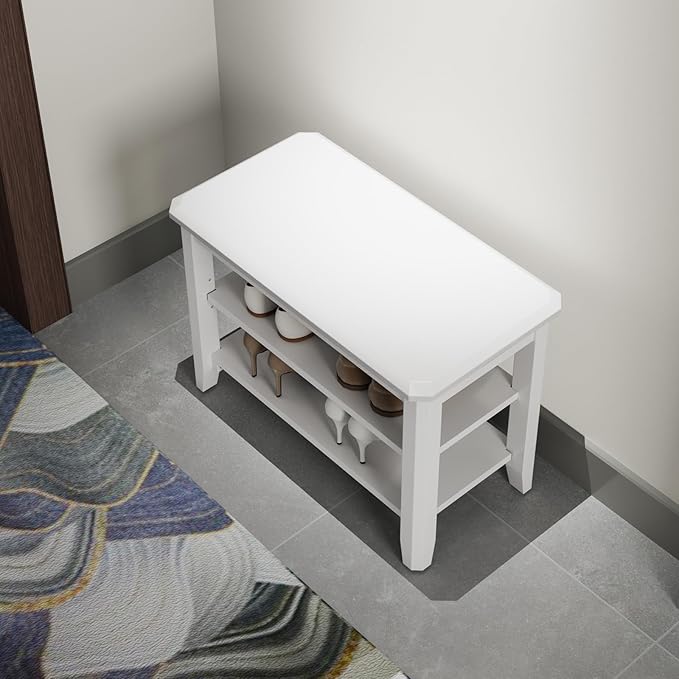 Wood Shoe Rack Bench for Entryway, 2 Tier Shoe Rack for Front Door Entrance, Shoe Bench with Shoe Storage for Entryway, Bedroom, 23.6"