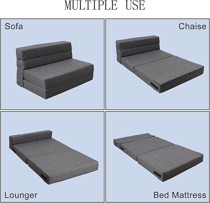 ANONER Fold Sofa Bed Couch Memory Foam with Pillow Futon Sleeper Chair Guest Bed and Fold Out Couch, Washable Cover Twin Size, Dark Gray