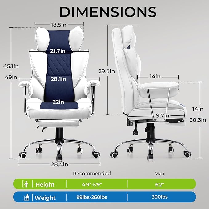 GTRACING Gaming Chair,Office Chair with Pocket Spring Lumbar Support, Ergonomic Comfortable Wide Office Desk Computer Chair with Outward Fixed Soft Armrests and Footrest (Fabric, Light Blue & White)