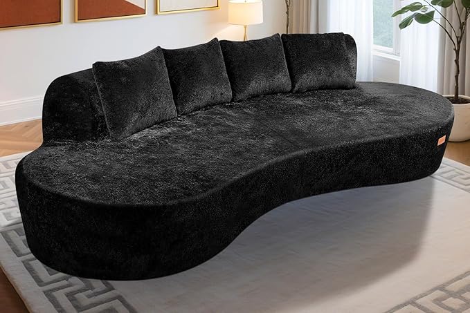 Homguava 104'' Modular Sectional Sofa,Curved Modern Sofa with Memory Foam,Deep Seat Cloud Couch with 4 Pillows,Upholstered Oversized Couches for Living Room Apartment Office,No Assembly Required,Black