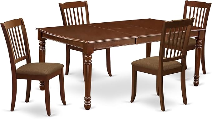 East West Furniture DODA5-MAH-C 5 Piece Dinette Set Includes a Rectangle Dining Room Table with Butterfly Leaf and 4 Linen Fabric Upholstered Dining Chairs, 42x78 Inch, Mahogany
