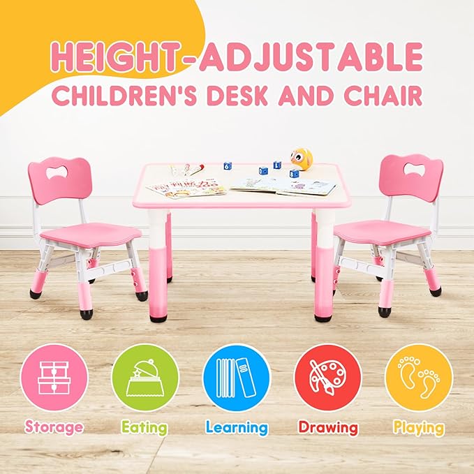 Kids Table & Chair Set with Adjustable Toddler-Safe Non-Slip Legs, Activity & Graffiti-Proof Desktop Ages 3-12