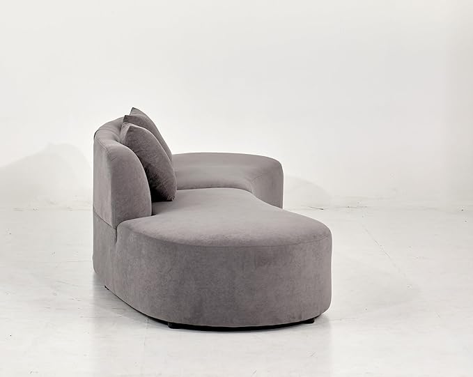 Container Furniture Direct 132" Curved Sofa with Throw Pillows, 6 Seater Luxury Velvet Couch with Half Moon Design and High-Density Foam, Ideal for Modern Living Room, Office & Apartment, Grey