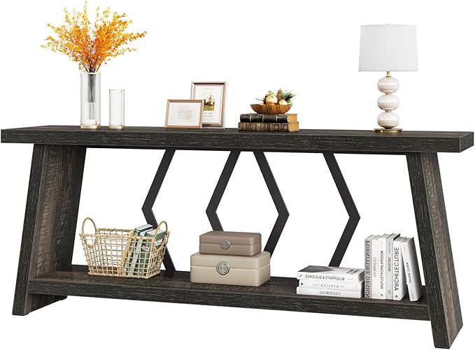 Tribesigns 70.86-Inch Long Sofa Table for Living Room, 2-Tier Narrow Console Table with Storage, Wood Foyer Entryway Couch Table for Hallway, Entrance (Dark Gray)