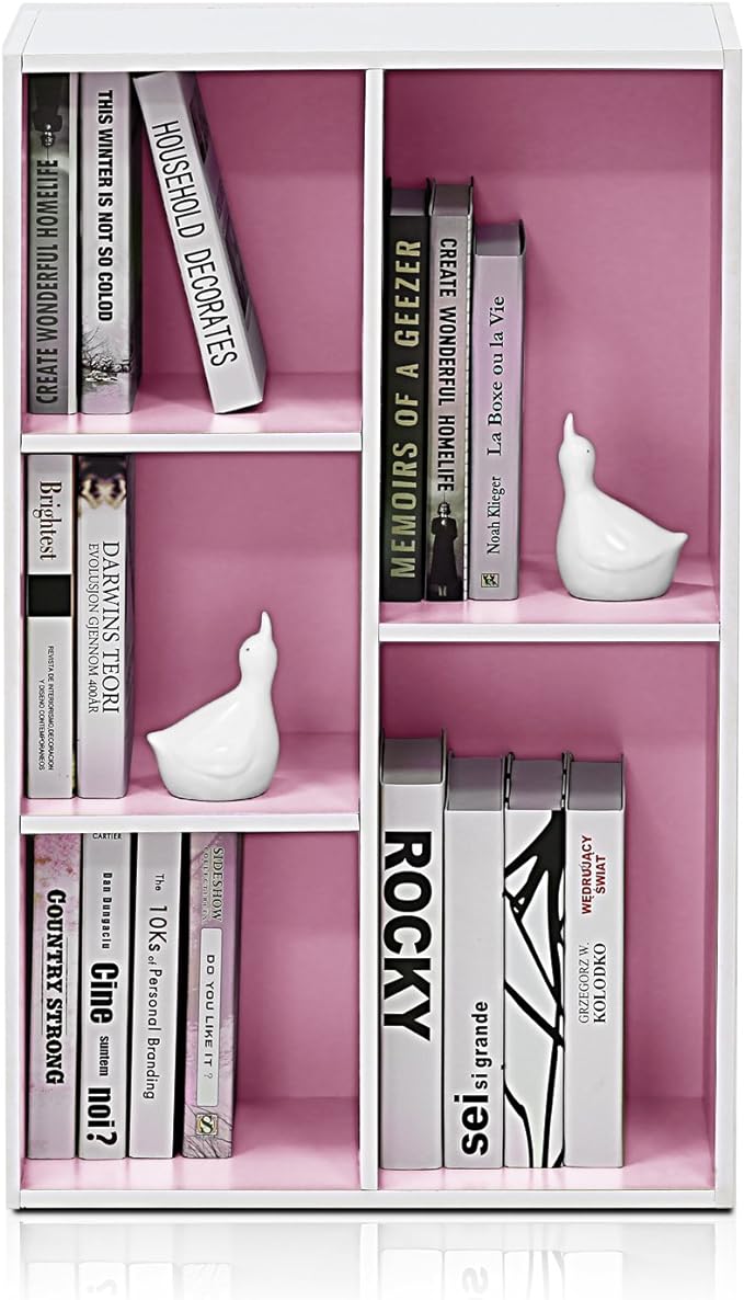 Furinno 5-Cube Reversible Open Shelf, White/Pink 11069WH/PI