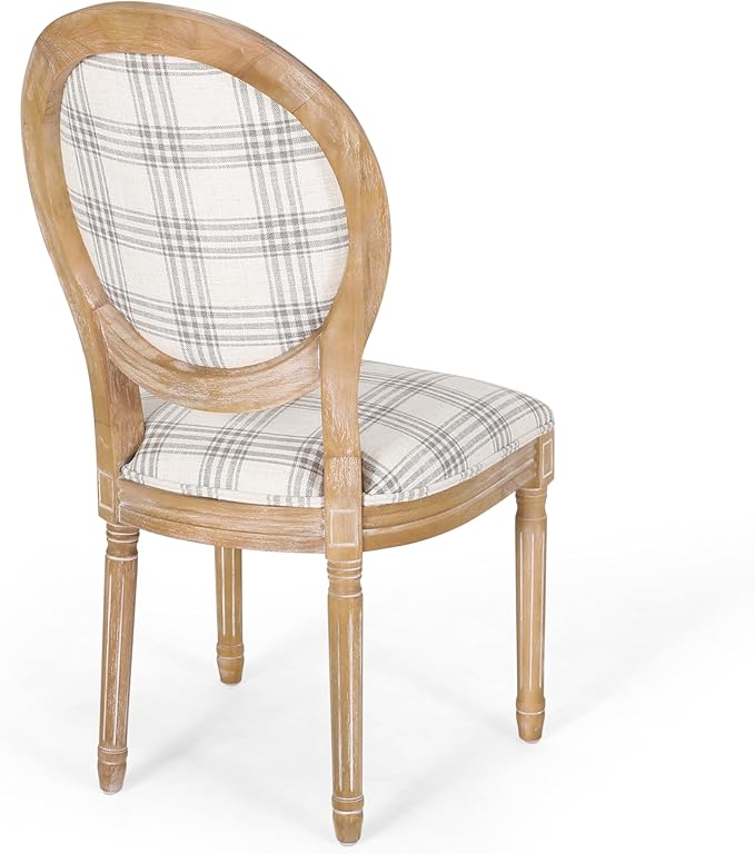 Christopher Knight Home Phinnaeus Dining Chair Set, Set of 4, Wood, Gray Plaid + Light Beige + Natural