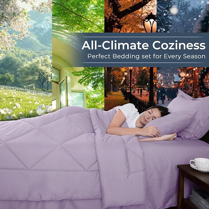 HEVUMYI Full Purple Comforter Set - 7-Piece All Season Bed in a Bag Full, Ultra Soft Bedding Set with Comforter, Flat Sheet, Fitted Sheet, Pillowcases, Pillow Shams, Lavender Purple