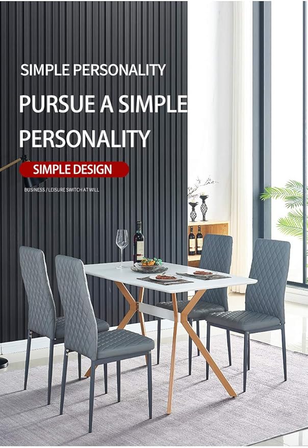 JT Modern Minimalist Dining Chair Fireproof Leather Sprayed Metal Pipe Diamond Grid Pattern Restaurant Home Conference Chair Set of 4 Or 6 (4, White)
