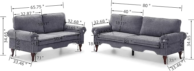 2 Piece Sectional Sofa Set, 2+3 Seat Convertible Couch with Movable Pillows, Upholstered Couches for Living Room, Grey
