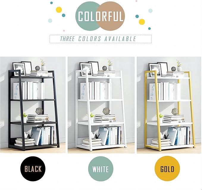 IOTXY 4 Tier Open Bookshelf - Steel and Wood Display Stand, 50CM Width Floor-Standing Bookcase, Black