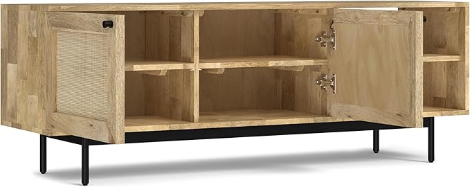 SIMPLIHOME Reeves SOLID MANGO WOOD 60 inch Wide TV Media Stand in Natural For TVs up to 65 inches for the Living Room and Entertainment Center