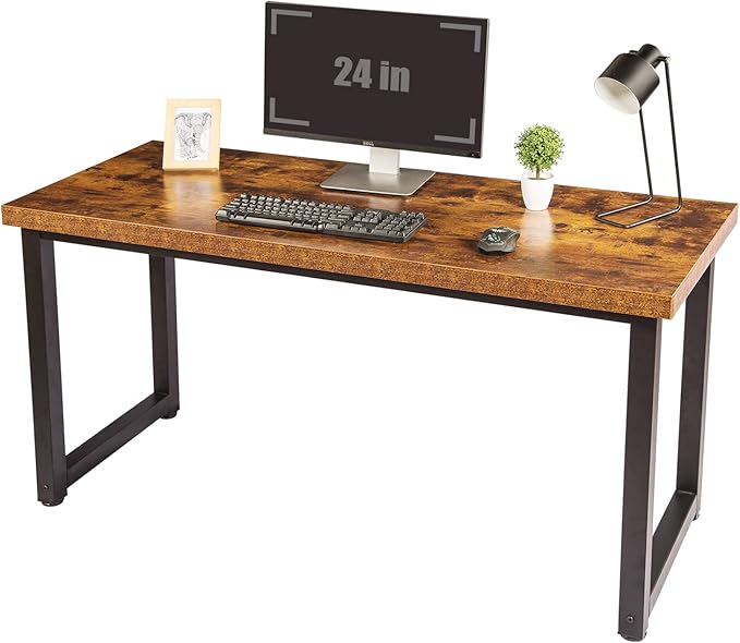 TOPSKY 59" Big Large Computer Office Desk 1.88" Thickness Desktop (Rustic Brown)