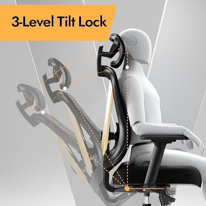 Ergonomic Mesh Office Chair - 3D Adjustable Lumbar Support & 3D Armrests, V-Shaped Back, Adjustable Desk Chair for Office & Home, Black and Gold