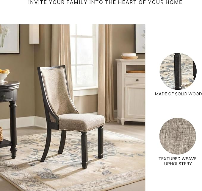 Signature Design by Ashley Tyler Creek Urban Farmhouse Upholstered Dining Chair, 2 Count, Almost Black