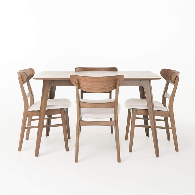 Christopher Knight Home Idalia 50" Rectangular Dining Set, 5-Pcs Set, Natural Walnut / Light Beige