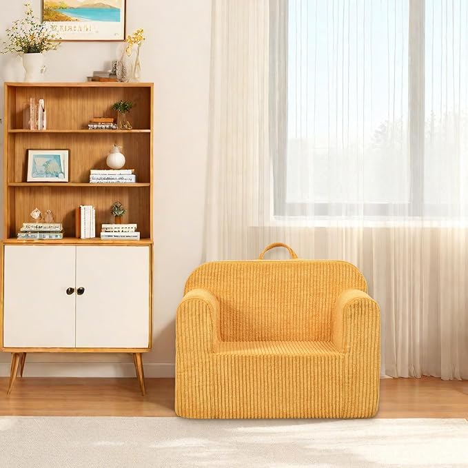 Getifun Kids Sofa, 2-in-1 Comfy Toddler Couch,Soft Sherpa Fold Out Toddler Chair for Boys and Girls (Yellow)