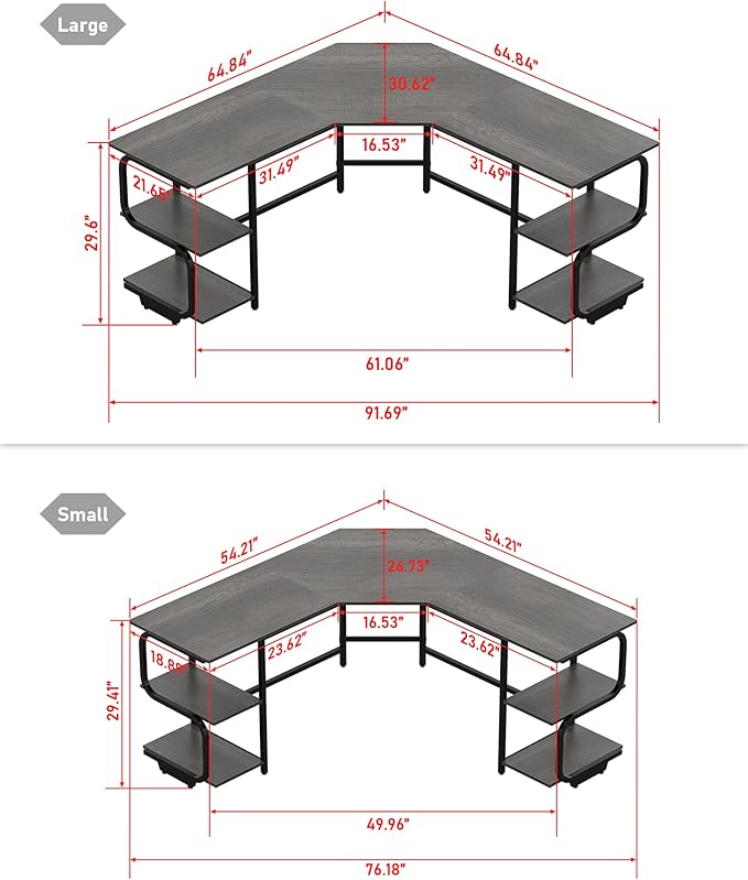 Teraves Modern L Shaped Desk with Shelves,64.84" Gaming Computer Desk for Home Office,Corner Desk with Desktop (Black Oak+Black Frame, Large+4 Tier Shelves)