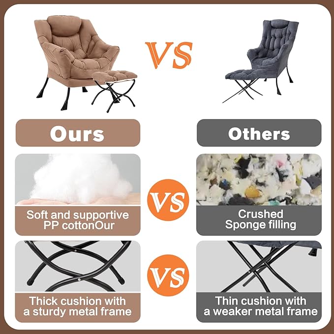 Large Lazy Chair with Ottoman, Accent Reading Chair with a Footrest, Cozy Lounge Armchair, Leisure Sofa Armchair for Living Room, Bedroom, Dorm Room, Office